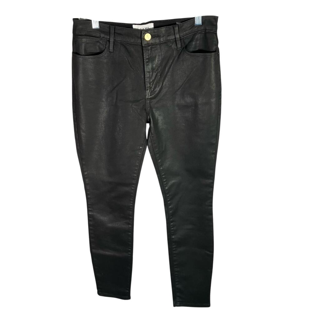 FRAME Le High Skinny Coated Black Jeans Size 28 Noir Coated High Rise Skinny Fit